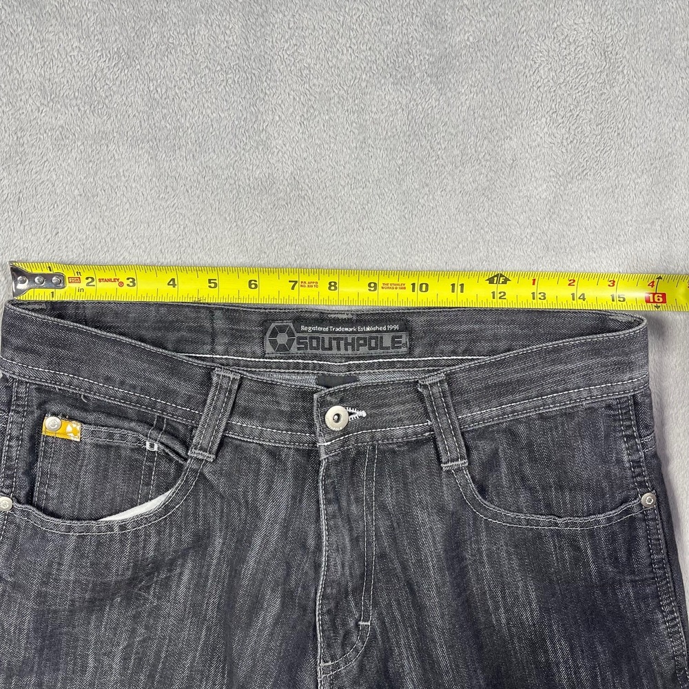 Southpole Jeans Men 32 31x29 Acid Washed Black Straight Leg Denim Streetwear Y2K - Picture 6 of 13